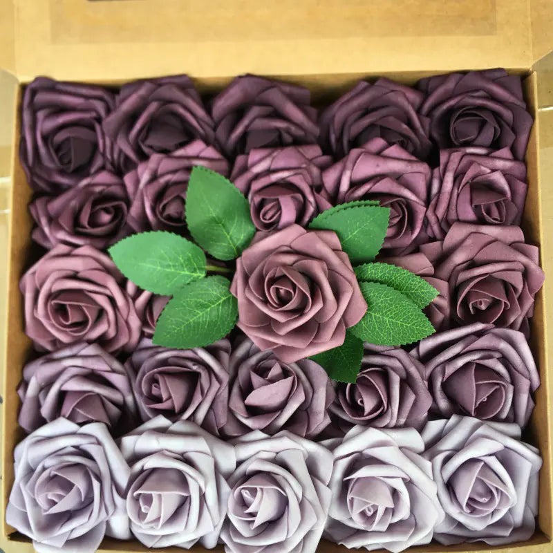 Colorful Foam PE Rose Flowers with Stem and Leaves (25 pcs)