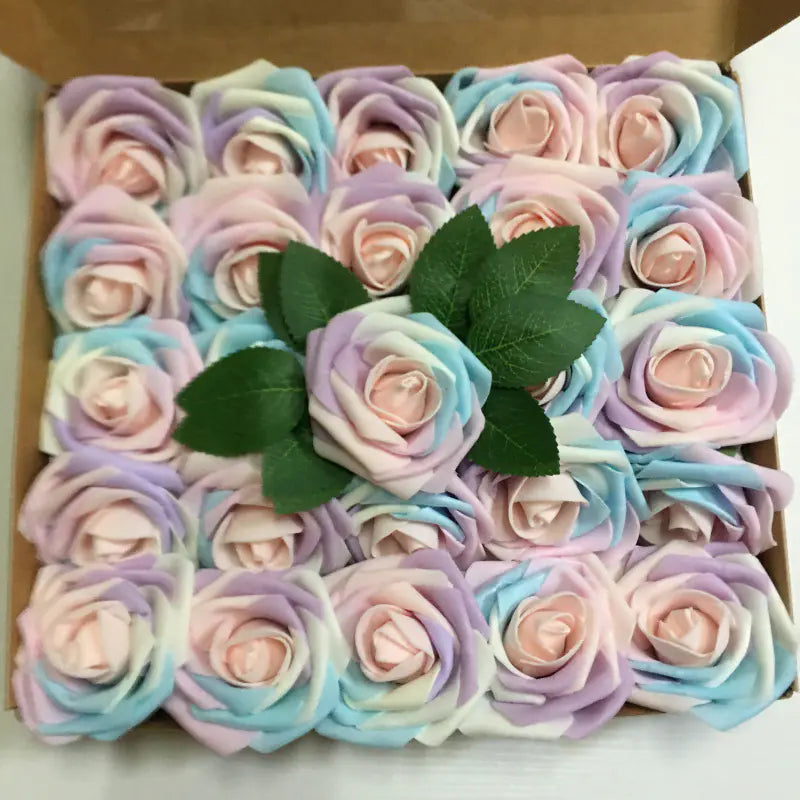 Colorful Foam PE Rose Flowers with Stem and Leaves (25 pcs)