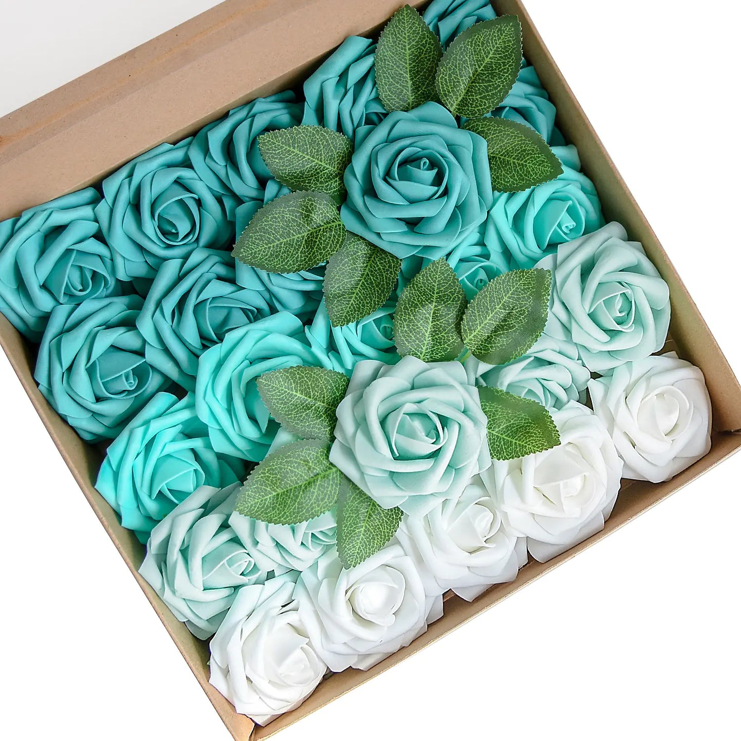 Colorful Foam PE Rose Flowers with Stem and Leaves (25 pcs)