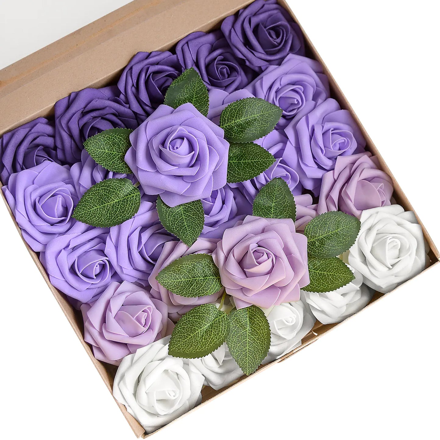 Colorful Foam PE Rose Flowers with Stem and Leaves (25 pcs)