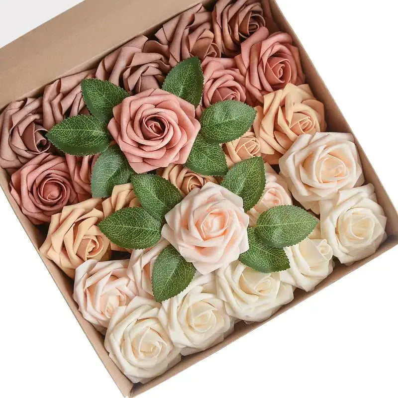 Colorful Foam PE Rose Flowers with Stem and Leaves (25 pcs)
