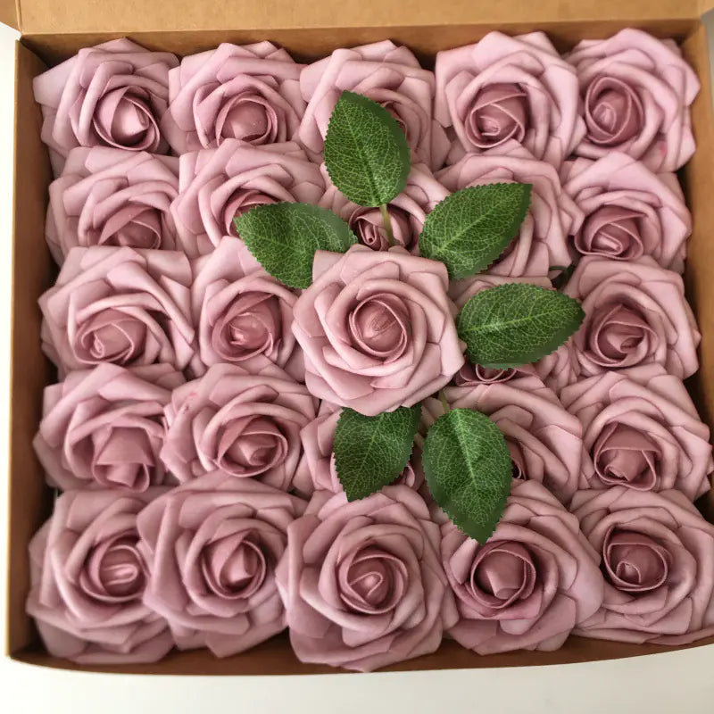 Colorful Foam PE Rose Flowers with Stem and Leaves (25 pcs)