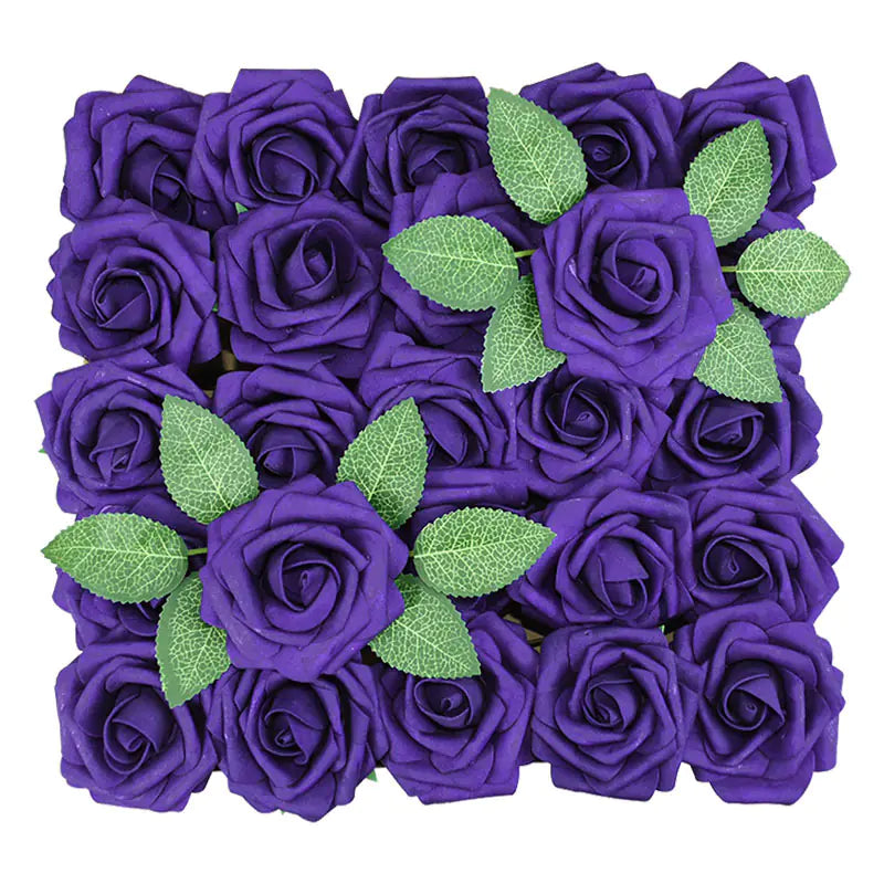 Colorful Foam PE Rose Flowers with Stem and Leaves (25 pcs)