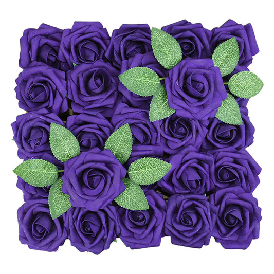 Colorful Foam PE Rose Flowers with Stem and Leaves (25 pcs)