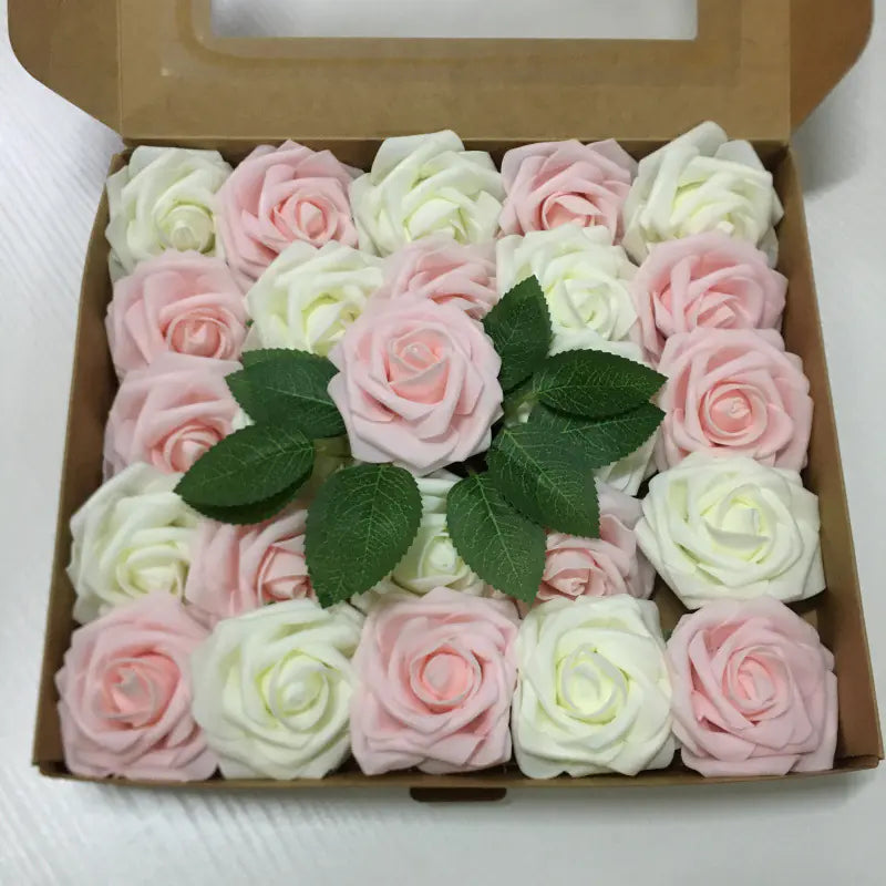 Colorful Foam PE Rose Flowers with Stem and Leaves (25 pcs)