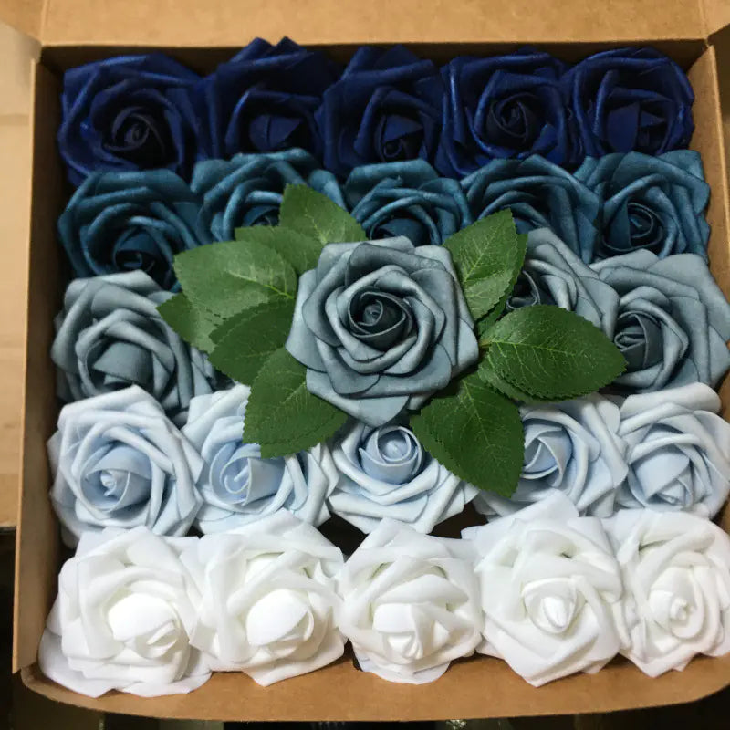Colorful Foam PE Rose Flowers with Stem and Leaves (25 pcs)