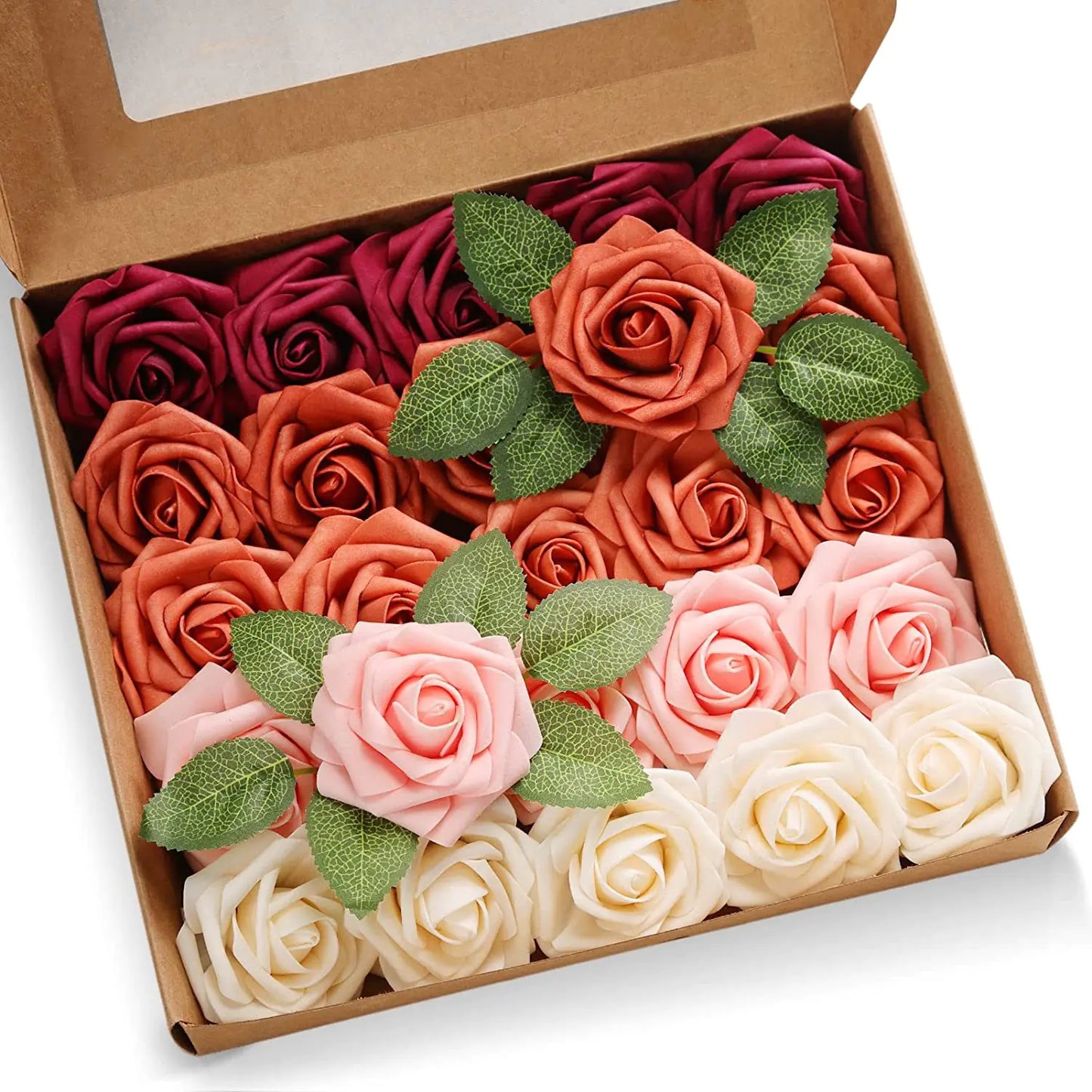 Colorful Foam PE Rose Flowers with Stem and Leaves (25 pcs)