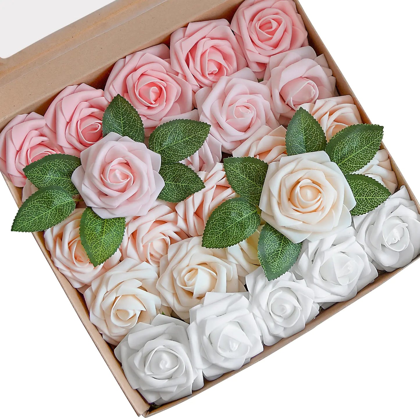 Colorful Foam PE Rose Flowers with Stem and Leaves (25 pcs)